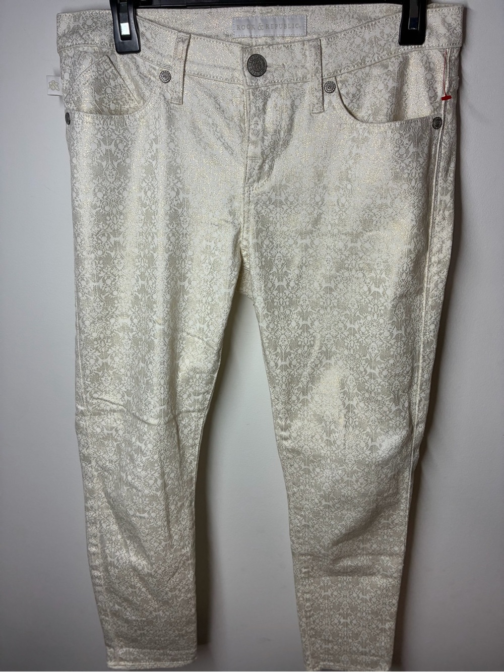 Rock & Republic Cream Patterned Skinny Jeans